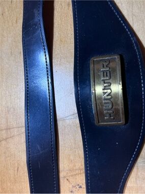 Hunter Black Leather Belt with Brass Logo Plaque